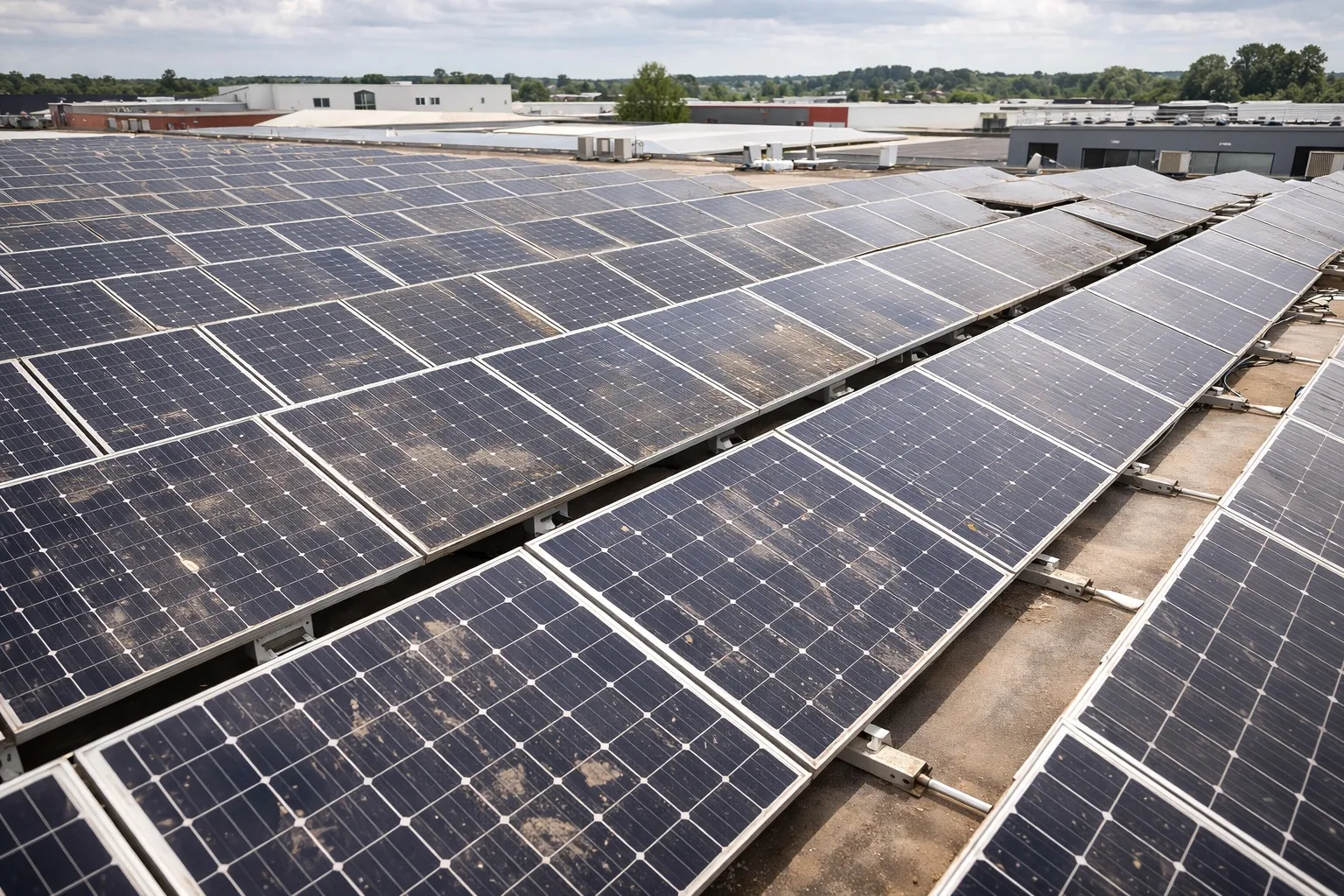 Panneaux photovoltaïques encrassés avant nettoyage par drone dans le Tarn